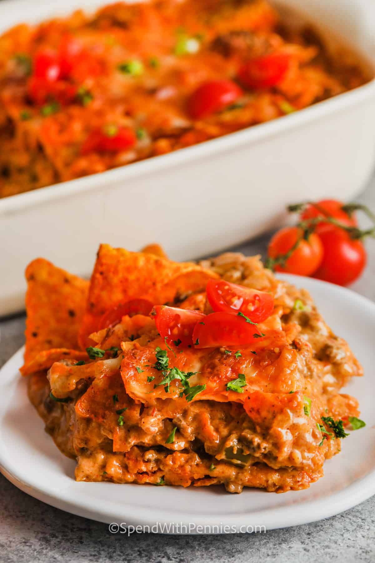 plated slice of Dorito Casserole