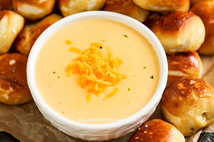 Beer Cheese Dip and pretzel bites