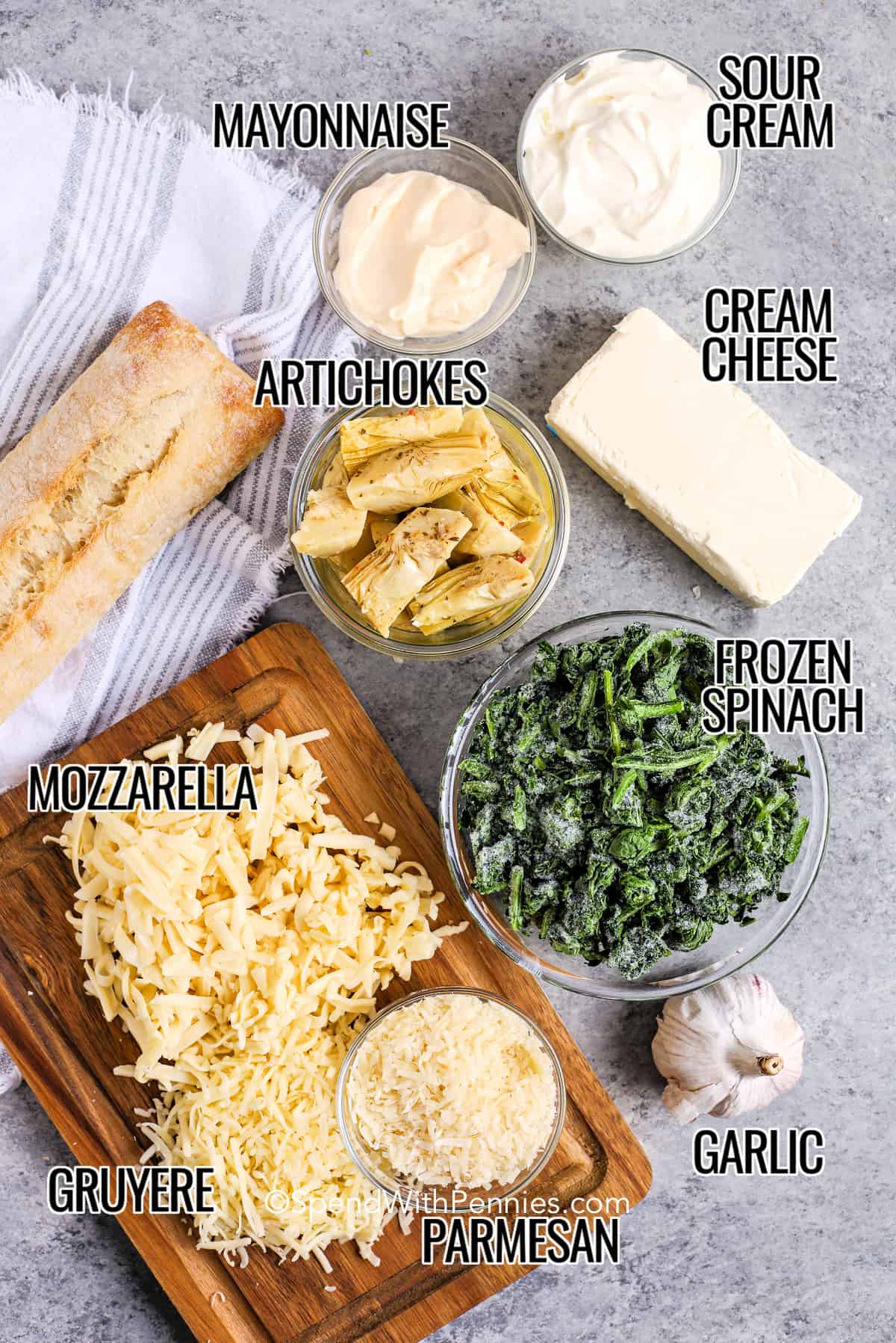 Ingredients for Spinach Artichoke Dip