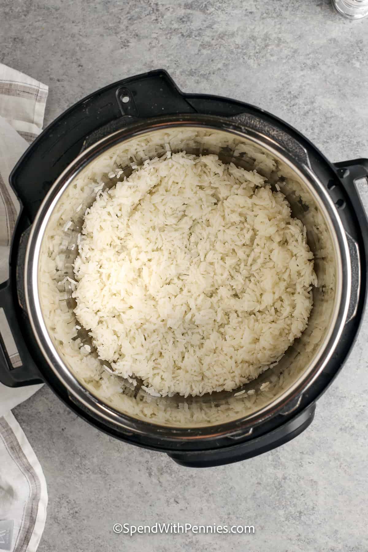 top view of cooked rice in an instant pot