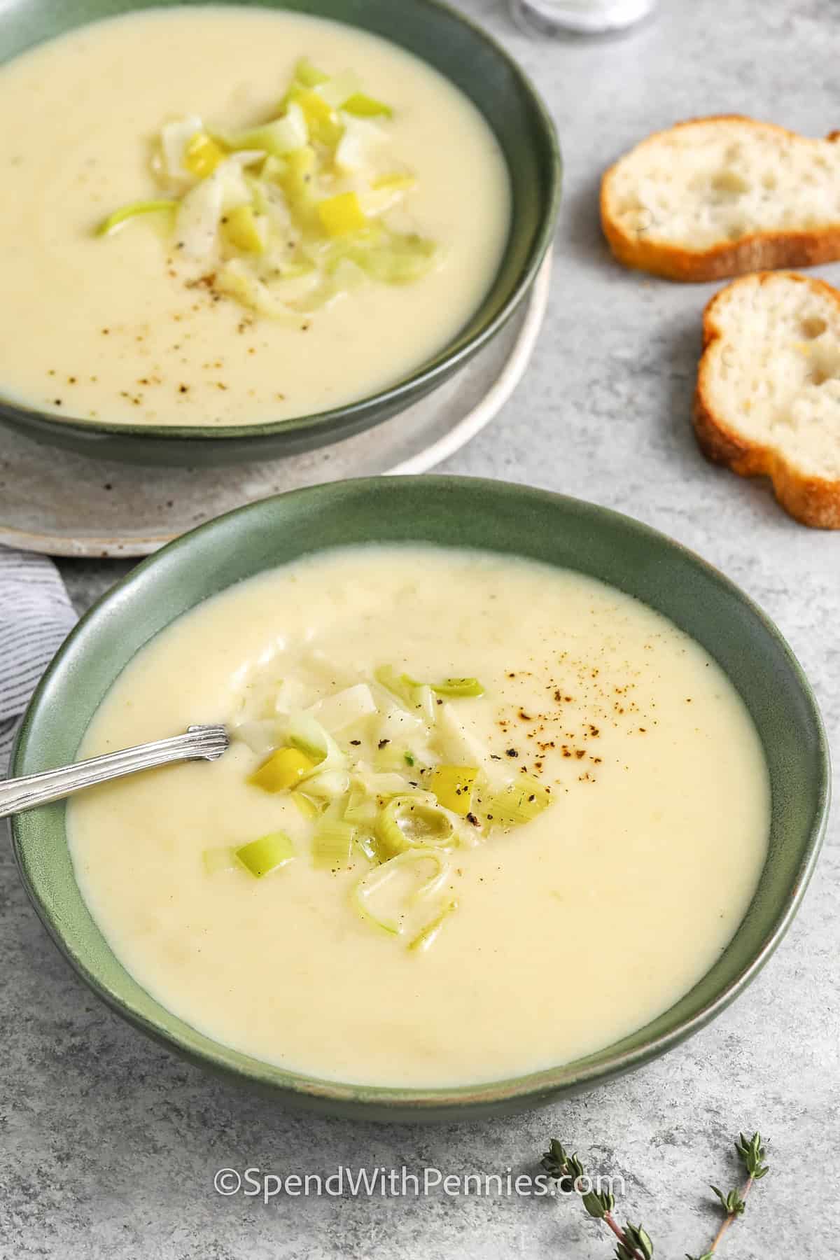 bowls of Potato Leek Soup