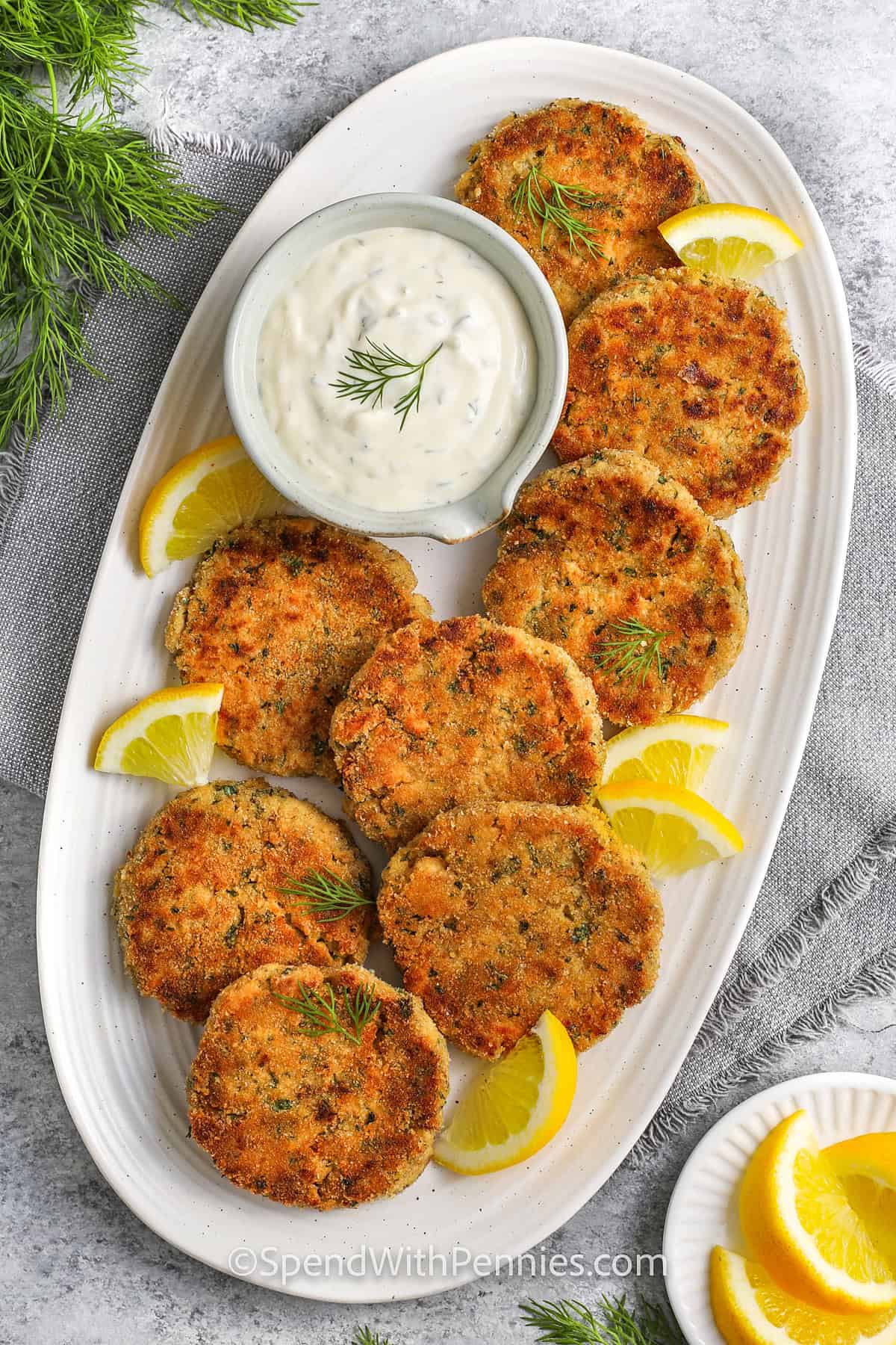 plated Salmon Patties with dip