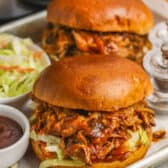 Slow Cooker Pulled Pork Sandwiches on a platter